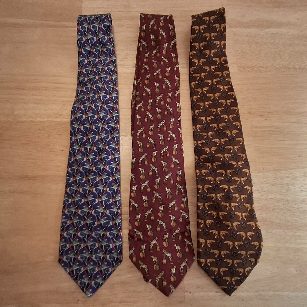 3 Vintage Brooks Brothers Silk Ties Neckties: Lions, Tigers, Foxes